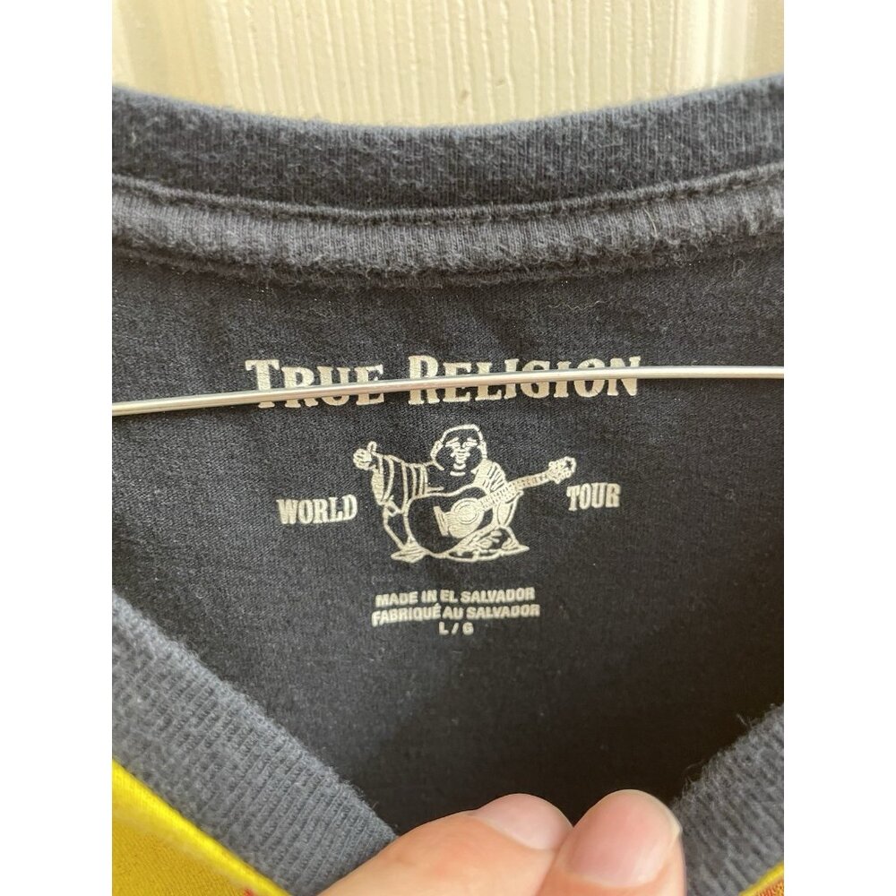 True Religion Shirt Mens Large Black Sunset City Allover Print Los Angeles Retro - Picture 5 of 9